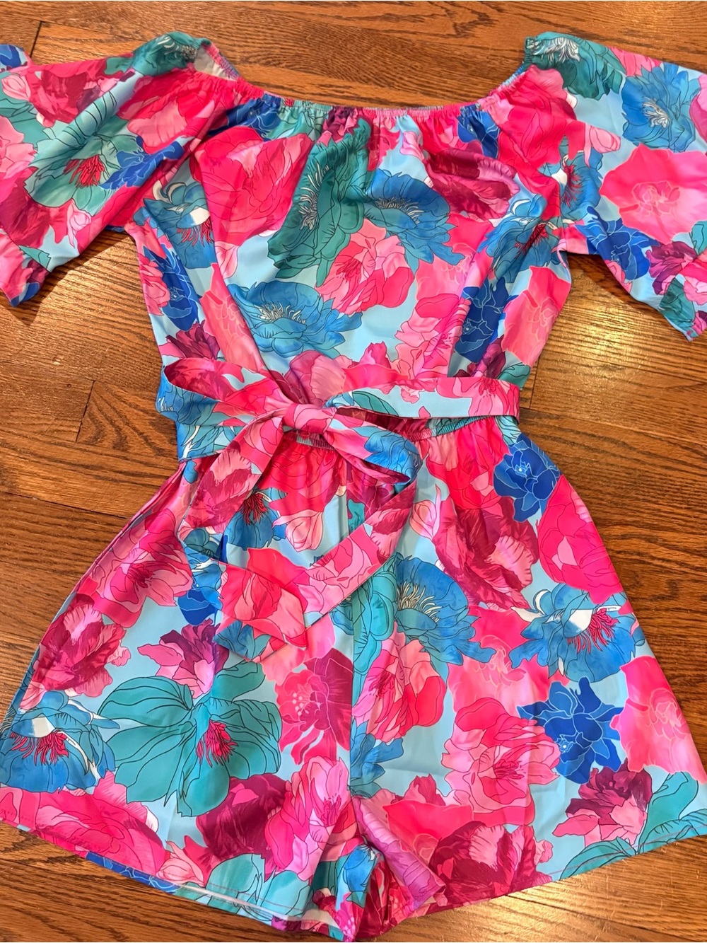 Women’s Floral Off-Shoulder Floral Romper in Pink and Blue